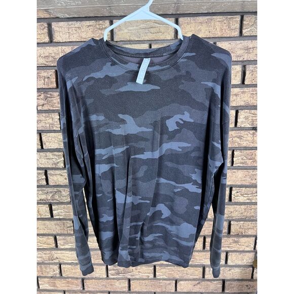 Athleta Crewneck Relaxed Sweatshirt Womens xtra Small Gray‎ Camo Terry - Picture 1 of 5